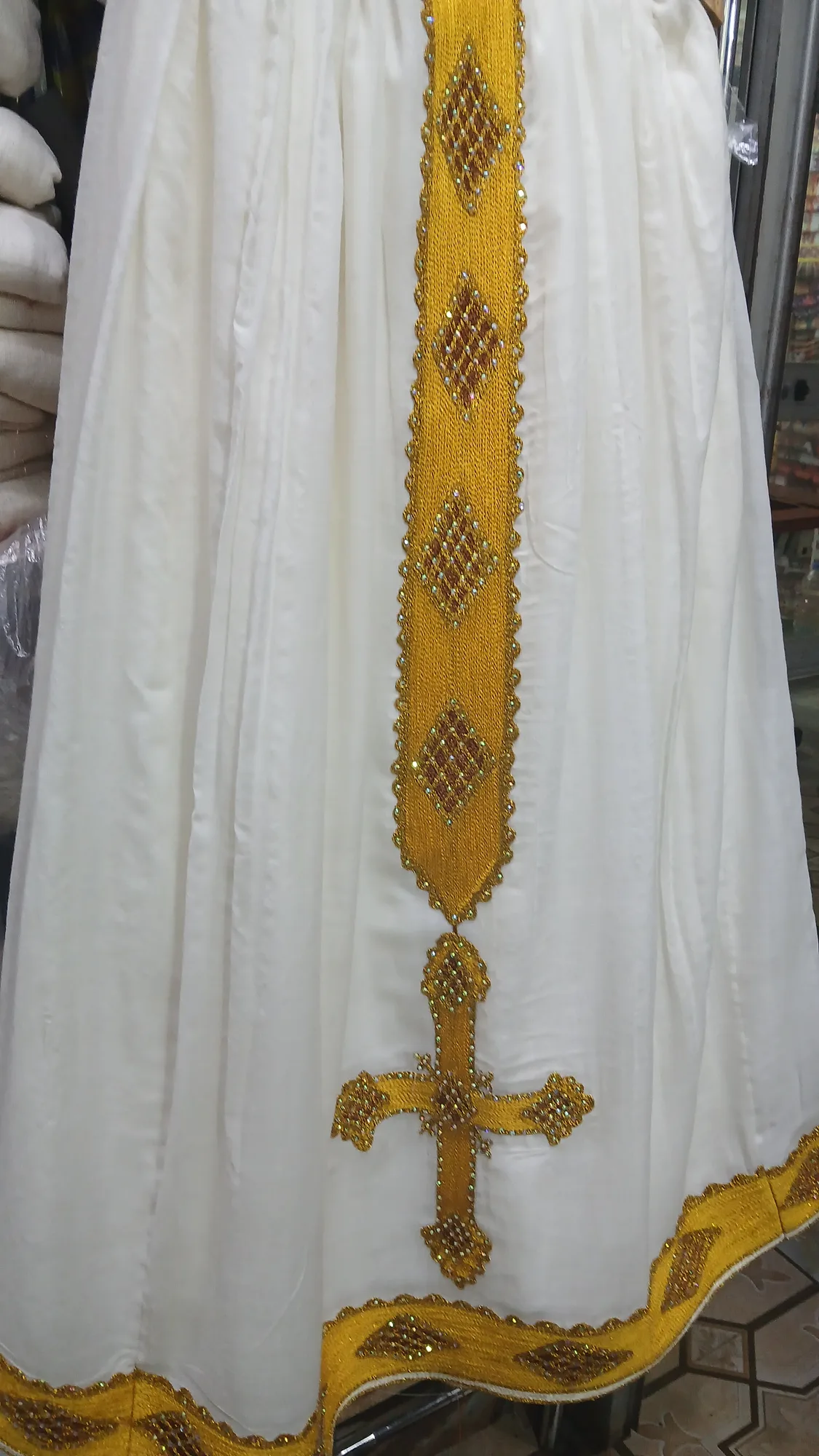Habesha kemis yellowdress, netela, Cotten, menen fabric, Front — Ermi Habesha