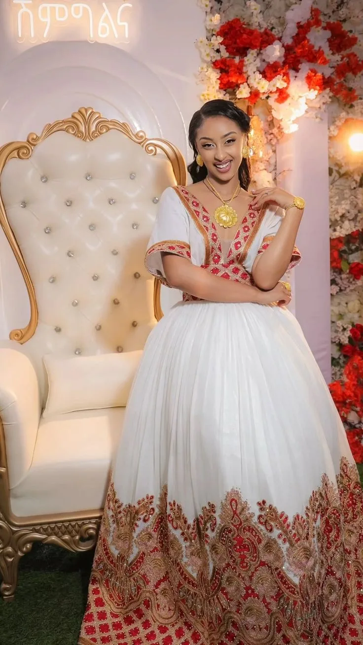 habesha kemis,netela, Coten, menan fabric, Front — Ermi Habesha