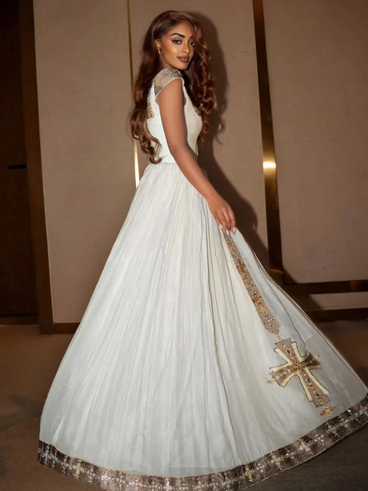 traditional kemis, telf, Habesha Kemis, fetel fabric, Front — Ermi Habesha