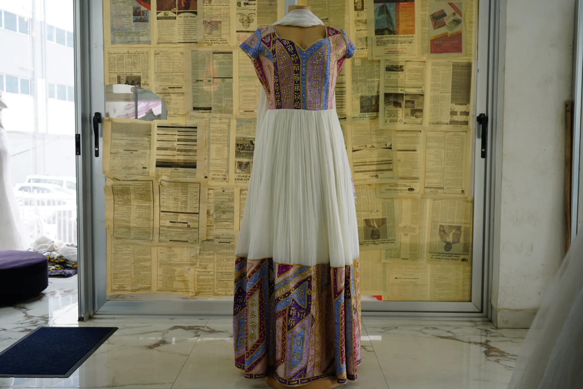 Ethiopian Traditional Women's Formal Dress with Matching Sha, Habesha Kemis — Nadis Bridal Zone & Habesh Dress Sell & Rent