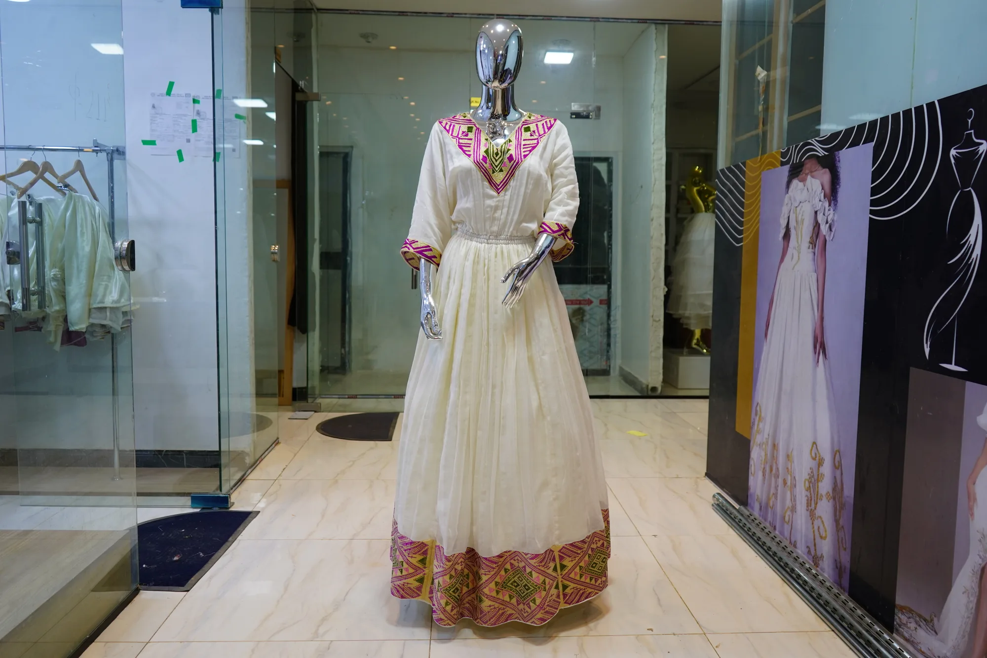 Luxury Crystal Bridal Habesha Gown, Habesha Kemis, menen, saba kir fabric — Diamond Design